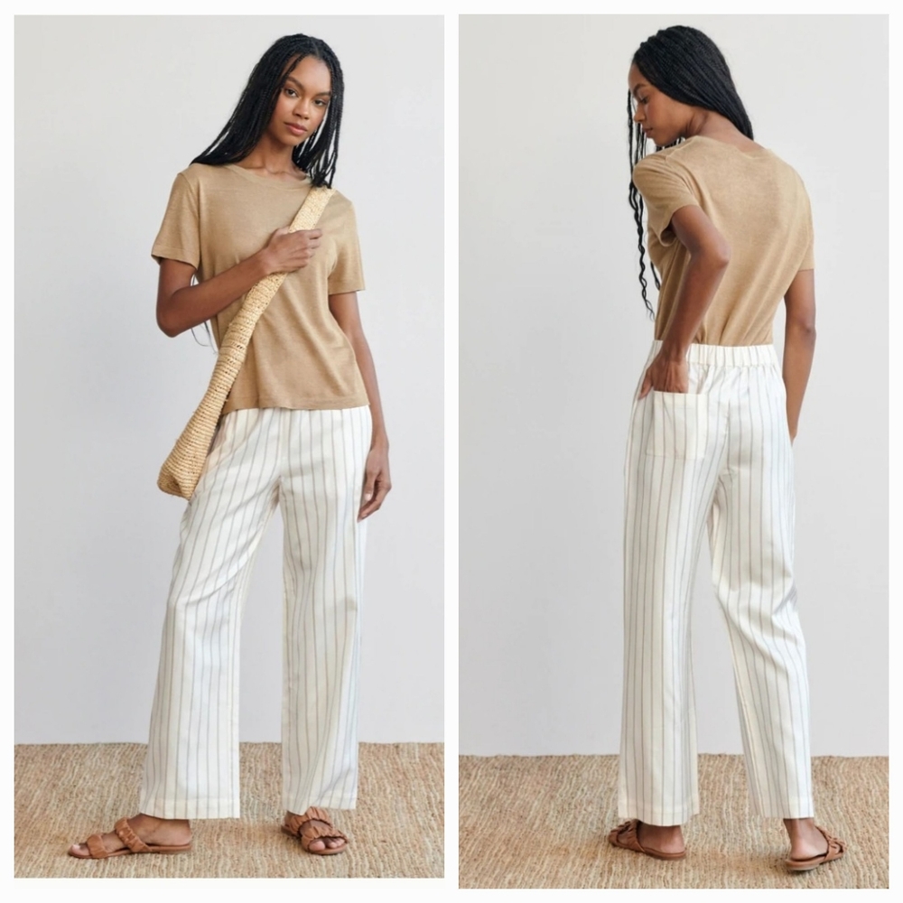 Jenni Kayne Yellow Striped Bianca Pants Straight Wide Leg Pockets NEW - Picture 1 of 14